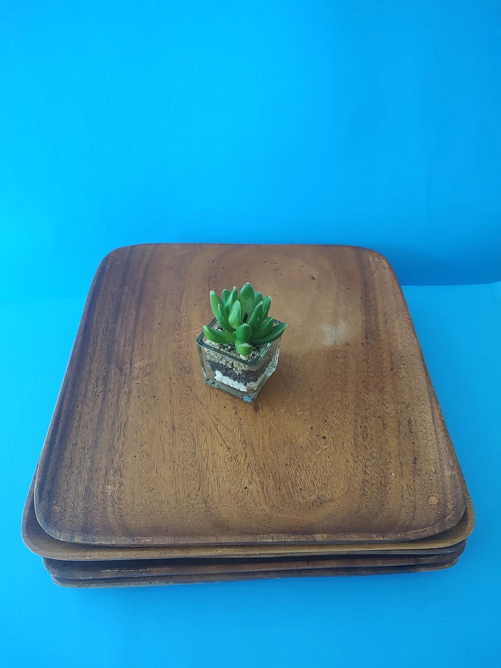 Stack of Wooden Square Serving Trays Vintage - Brown